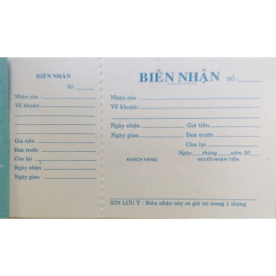 Combo quyển 4 biên nhận một liên trắng