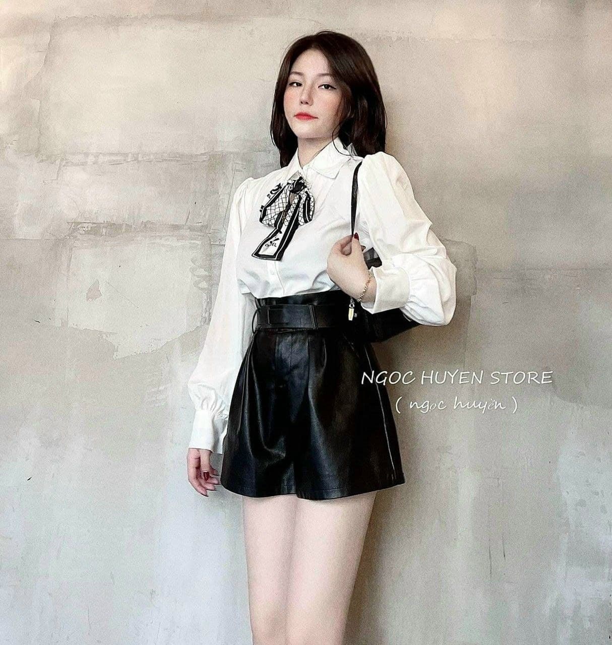 Áo sơ mi tay dài thắt nơ cổ họa tiết cn sang trọng 1131a37b1