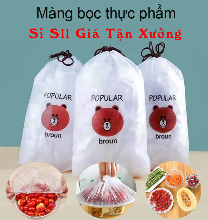Set 100 Màng bọc thực phẩm PE túi gấu có bo chun co giãn