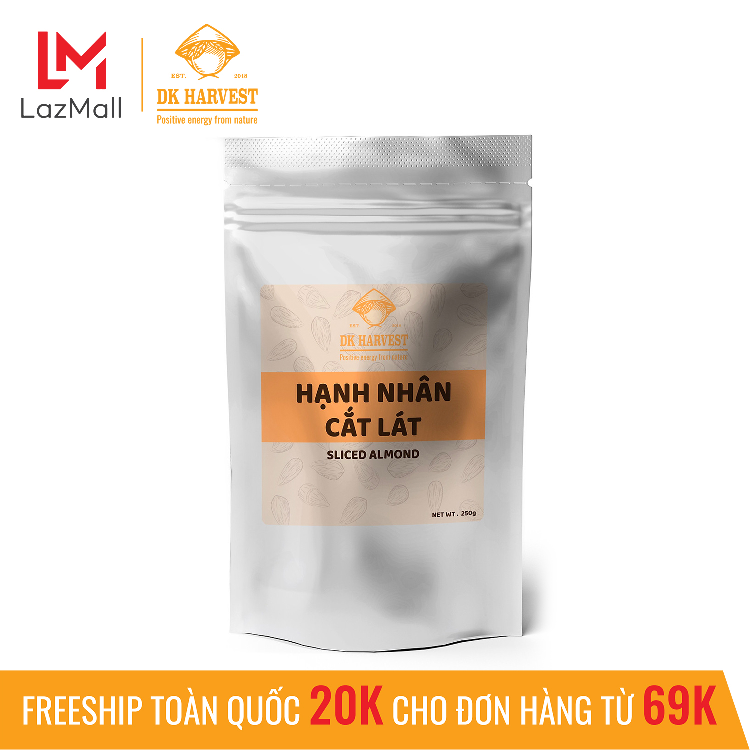 Hạnh Nhân lát DK Harvest (nhập khẩu) - 250g - tự nhiên, không tẩm ướp, rất tốt cho trí não và tim mạch