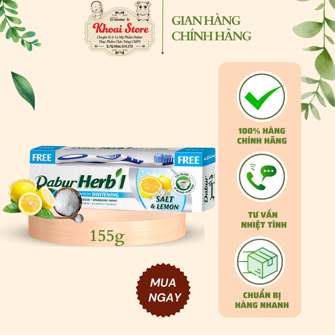 Kem Đánh Răng thảo dược Dabur Herb’l làm trắng răng - Chanh muối 150g