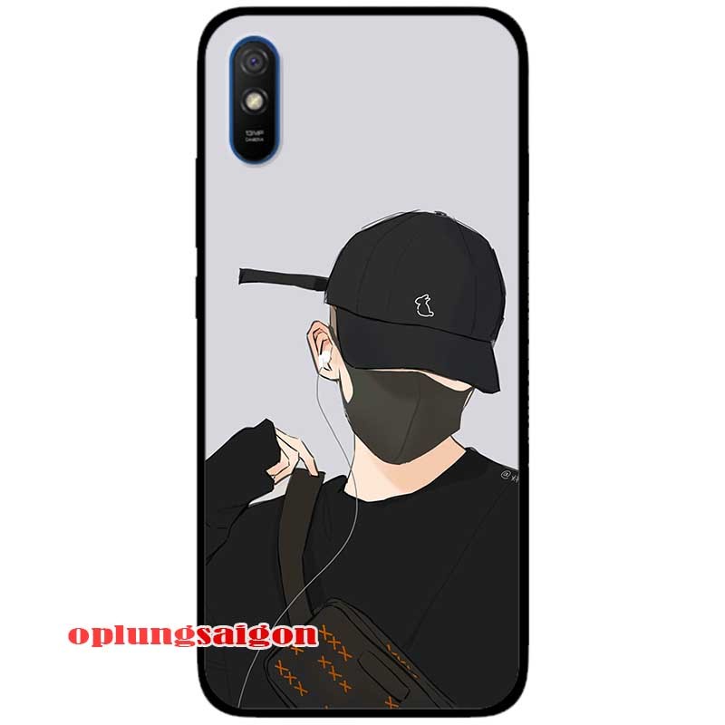 Ốp lưng cường lực dẻo đen dành cho Xiaomi Redmi 9A mẫu Chàng Trai Nón Đen