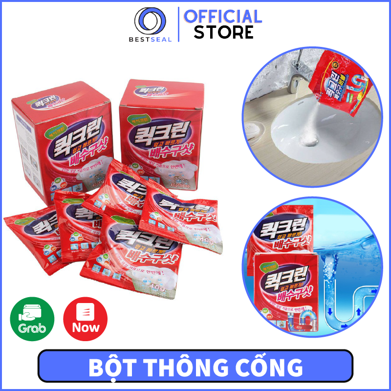 Hộp 5 gói bột thông tắc cống, bồn cầu siêu mạnh, Bồn Rửa Mặt, Bồn Cầu Siêu Thần Thánh