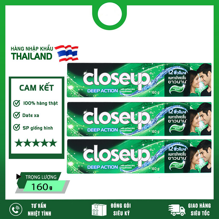 Combo 3 kem đánh răng closeup trắng răng, ngừa sâu răng vượt trội hàng thái lan 160gr