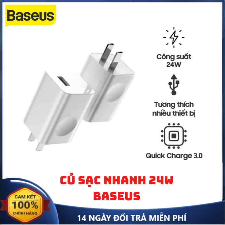 Củ sạc nhanh 24w 3a baseus hỗ trợ sạc nhanh qc 3.0 nhỏ gọn củ sạc nhanh iphone android