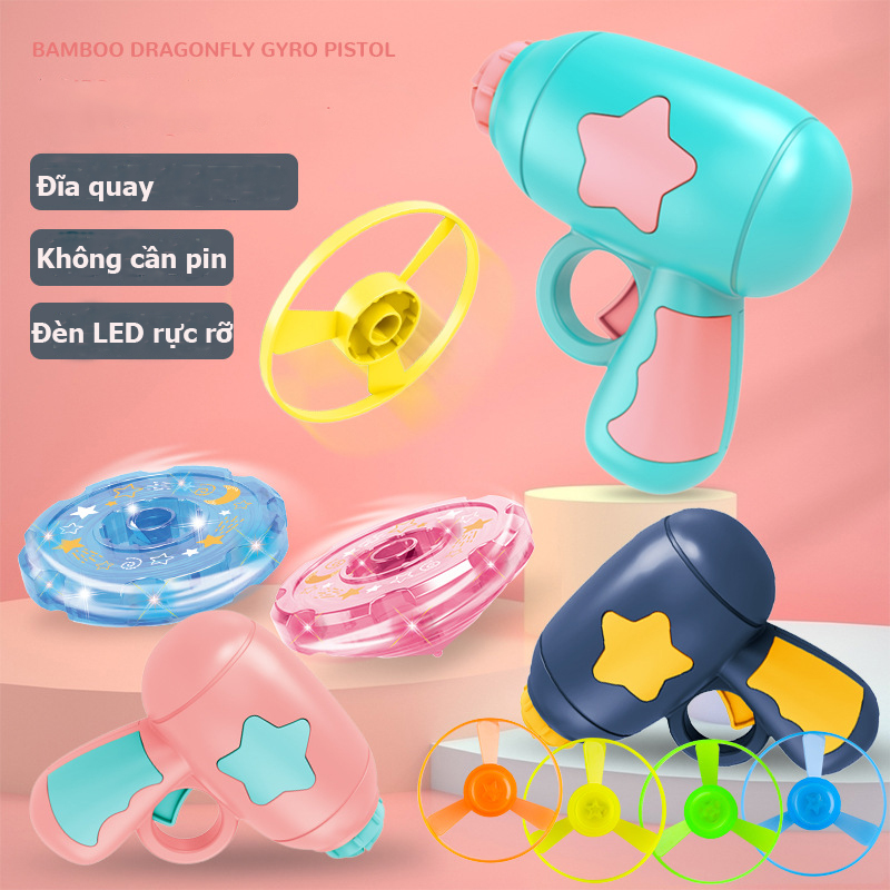 Đồ chơi bắn chong chóng đĩa bay phát sáng KAVY nhiều màu gồm 6 con quay tăng khả năng vận động vui chơi theo nhóm