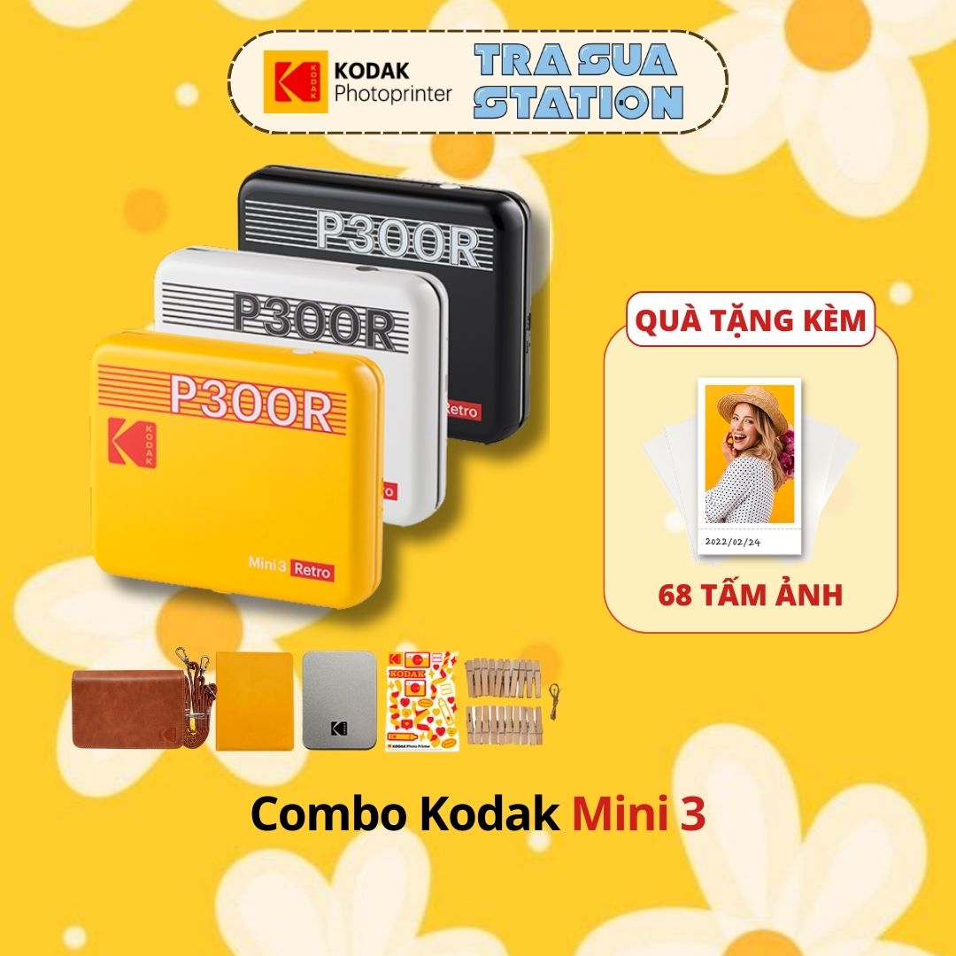 Combo máy in ảnh lấy ảnh ngay Kodak Mini 3 Retro P300R - kèm 60 film và bộ phụ kiện