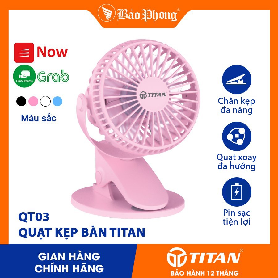 Quạt để bàn đa năng đế kẹp TITAN QT03 Chính hãng giá rẻ mini xe đẩy cho trẻ em bé sơ sinh cắm USB sạc tích điện cầm tay