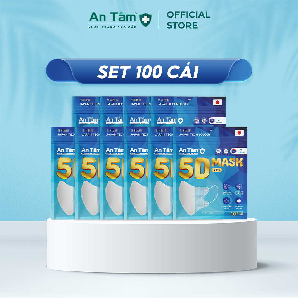 5D MASK - Set 100 cái - Khẩu trang y tế kháng khuẩn chính hãng An Tâm ôm sát khuôn mặt, bảo vệ tối ưu