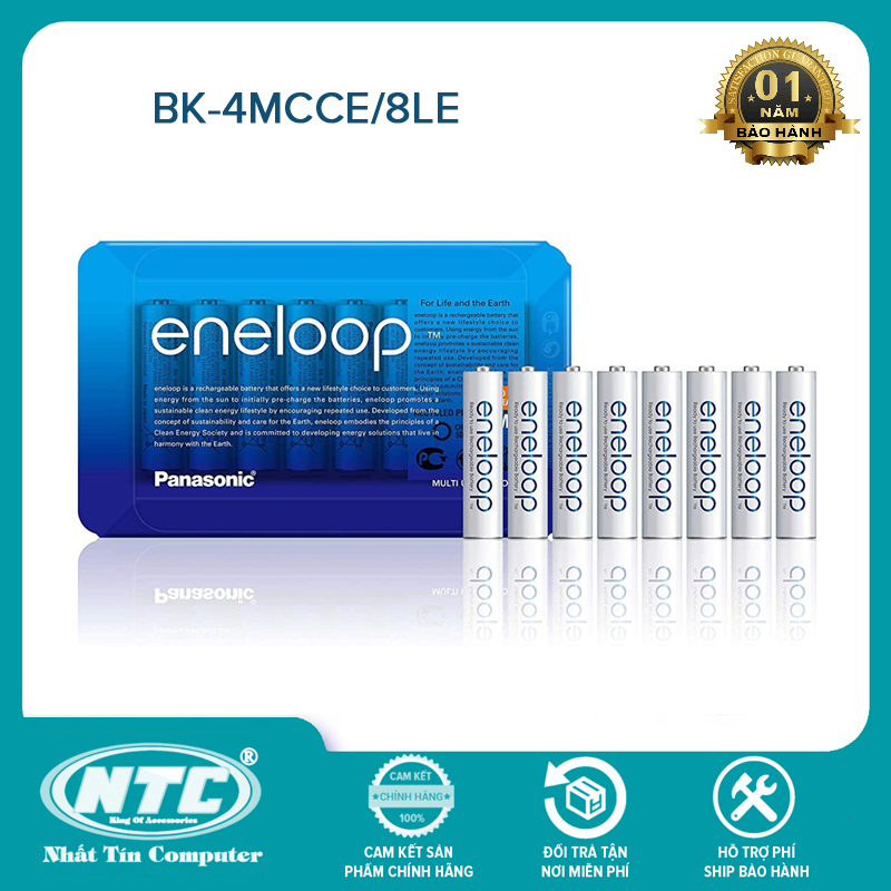 Vỉ 8 pin sạc AAA Eneloop 750mAh BK-4MCCE/8LE (HR03) - made in Japan (Trắng) - Nhất Tín Computer