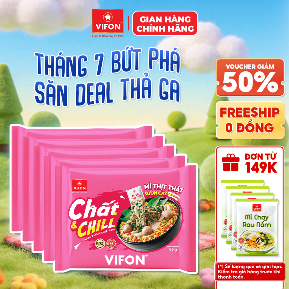 [Voucher 28% đơn từ 400K] Set 5 Gói/ Set 10 Gói Mì Thịt Thật Sườn Cay VIFON 85g Sườn Cay Thái Đậm Đà, Cay Nồng Kích Thích Vị Giác