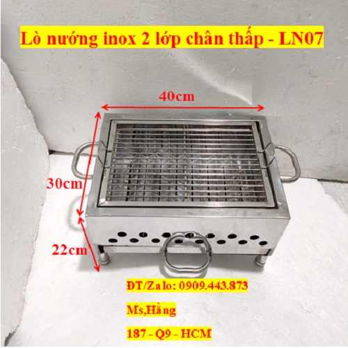 Lò nướng than inox 2 lớp chân thấp - ln07 - kt 40x30x22cm
