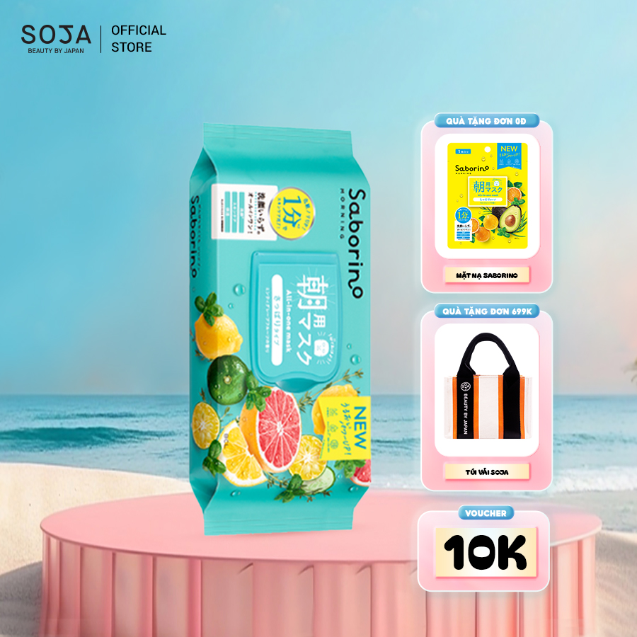 Mặt Nạ Dưỡng Ẩm Buổi Sáng Hương Bạc Hà 32 Miếng Saborino Morning Facial Sheet Mask Minty Fresh N