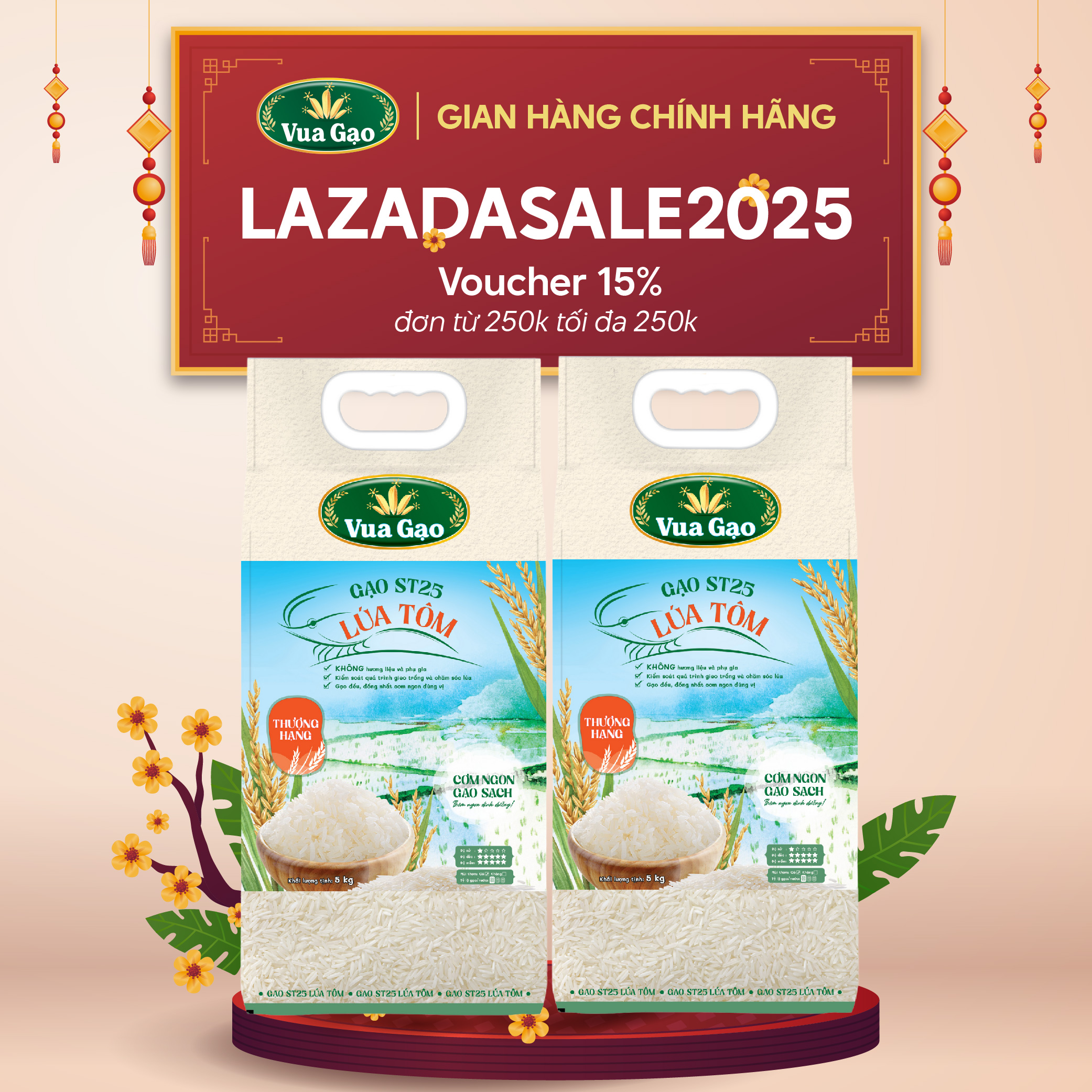 Combo 2 Túi Gạo ST25 Lúa Tôm - Chính Hãng Vua Gạo - Túi 5kg (Cam kết date mới)