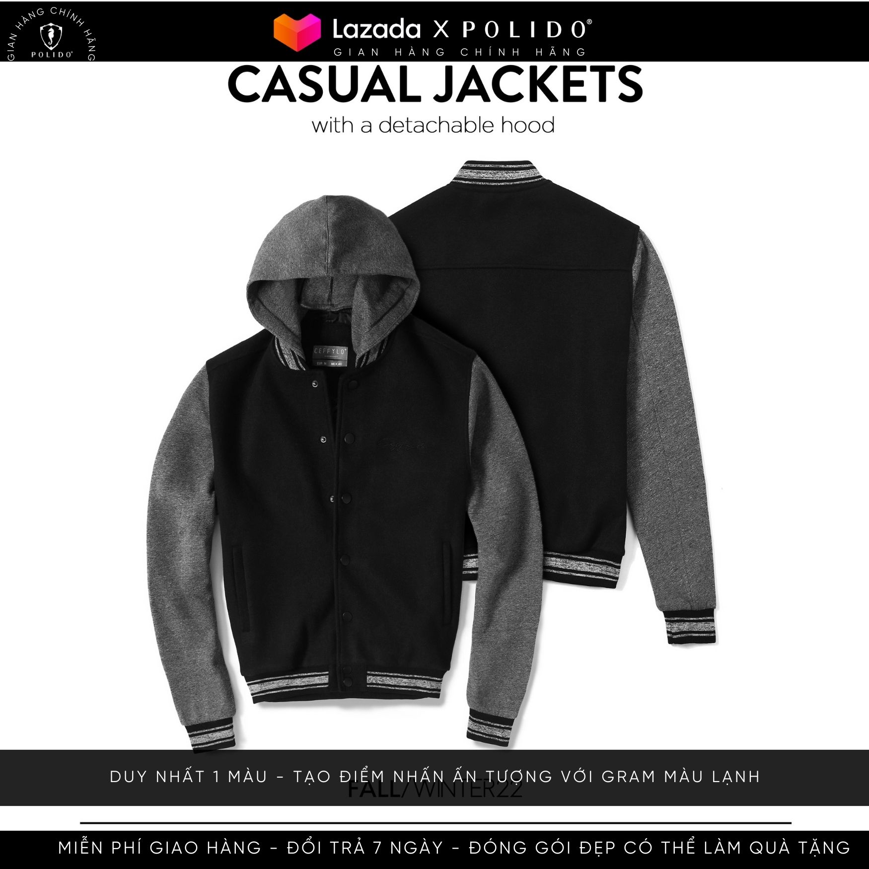 Áo khoác bomber nam chất dạ phối nỉ màu đen xám có mũ ấm áp chuẩn style