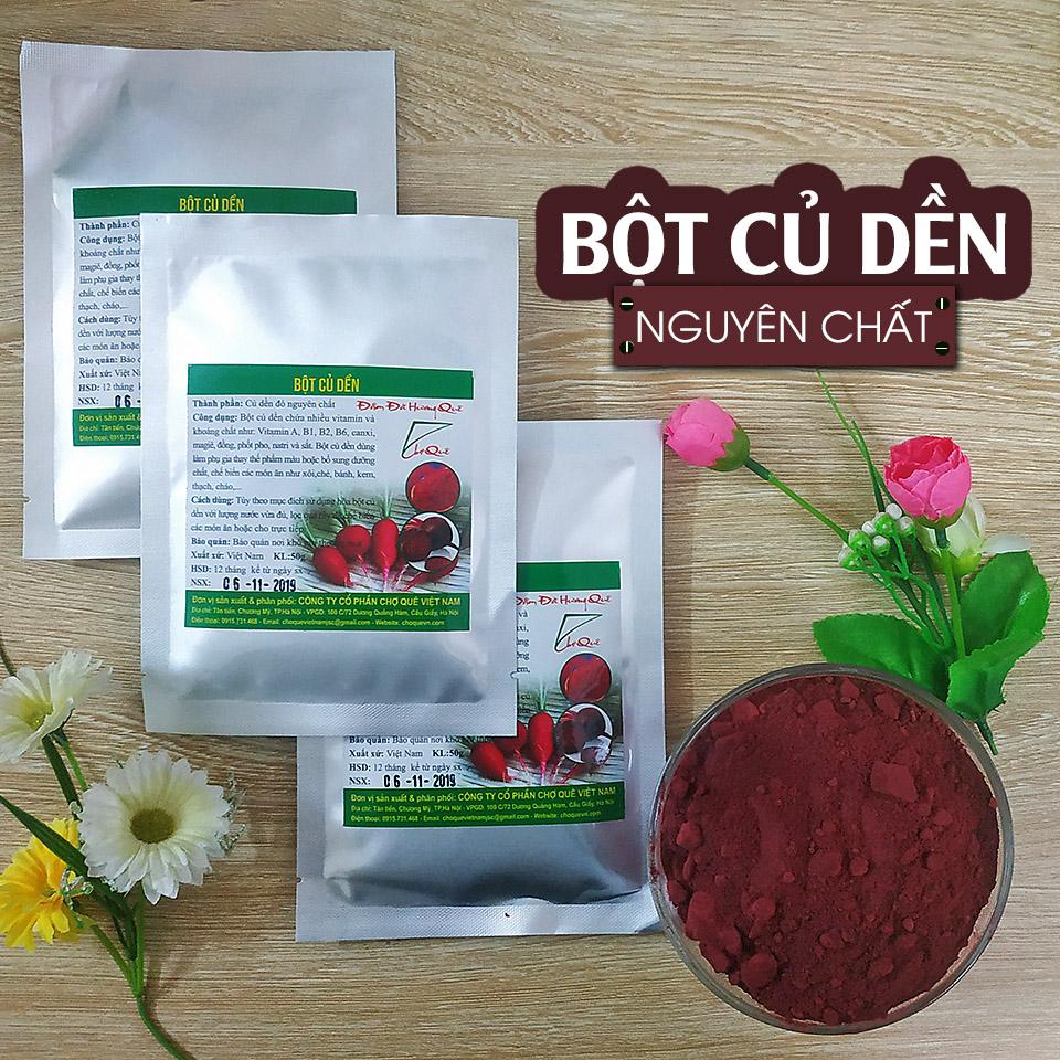 Combo 3 Gói Bột Củ Dền Chợ Quê 100g nguyên chất 100% từ củ dền đỏ/củ dền tươi dùng tạo màu thực phẩm, bánh, thạch, đồ uống