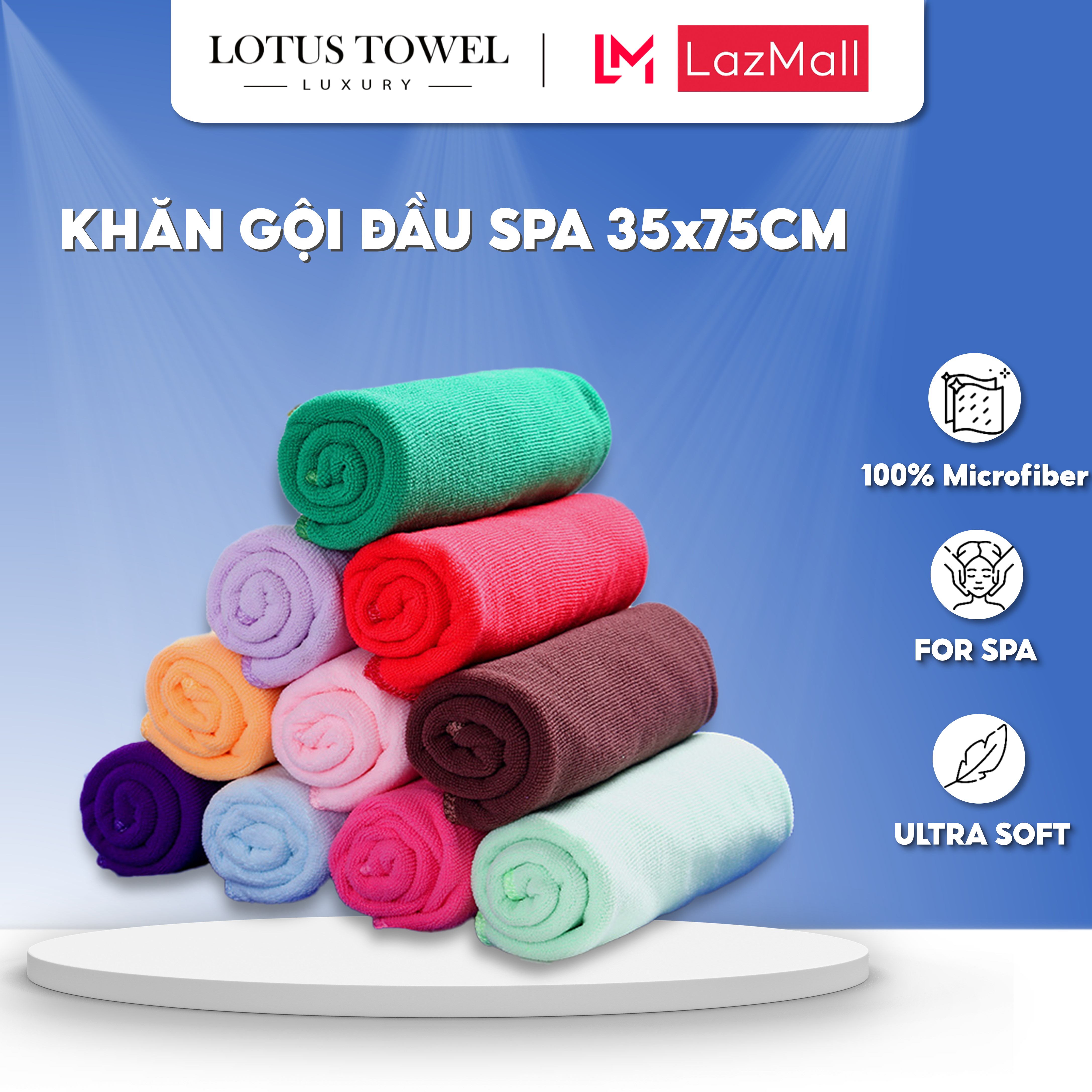 Khăn gội đầu spa 35x75cm lotus towel 100% microfiber cao cấp mềm mịn thấm hút không ra màu