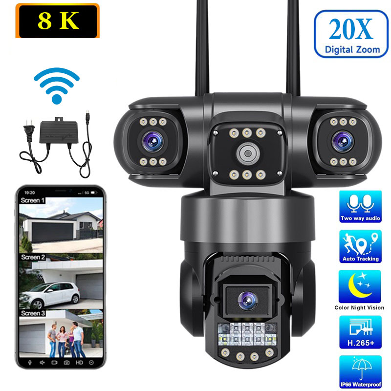 Camera IP Wifi 4 mắt Yoosee 6K 20MP WiFi IP 20X Zoom 4 Ống Kính Xoay Độc Lập 3 Màn Hình Ngoài Trời PTZ Tự Động Theo Dõi Chống Trộm Camera Wifi Giám Sát Trong Nhà Ngoài Trời  Xoay 360 Độ Góc Rộng Siêu Nét , Xem Đêm Có Màu, Hỗ Trợ Đàm Thoại 2 Chiều – BH 12T
