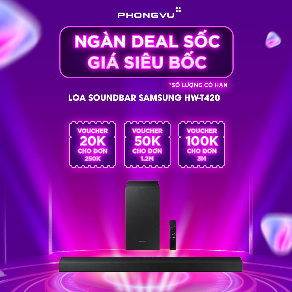 Loa Soundbar Samsung HWT420 Công nghệ Smart Sound phân tích và tối ưu âm thanh phù hợp với từng nội dung hiển thị trên màn hình Bảo hành 12 tháng PHONG VŨ Digital Store