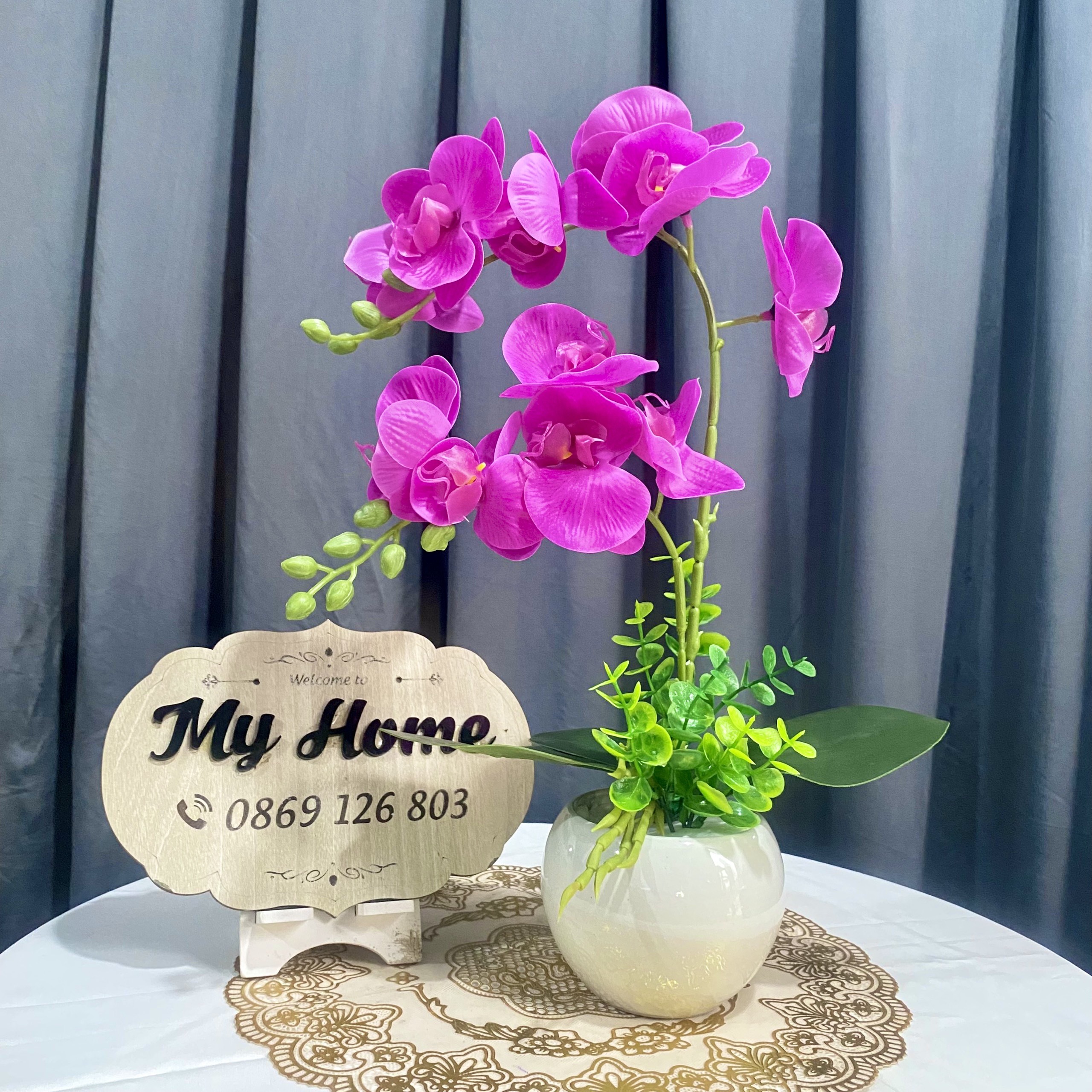 Chậu Lan Hồ Điệp 2 nhánh cao cấp - Hoa lụa cao cấp - Hoa giả trang trí nhà đẹp, sự kiện