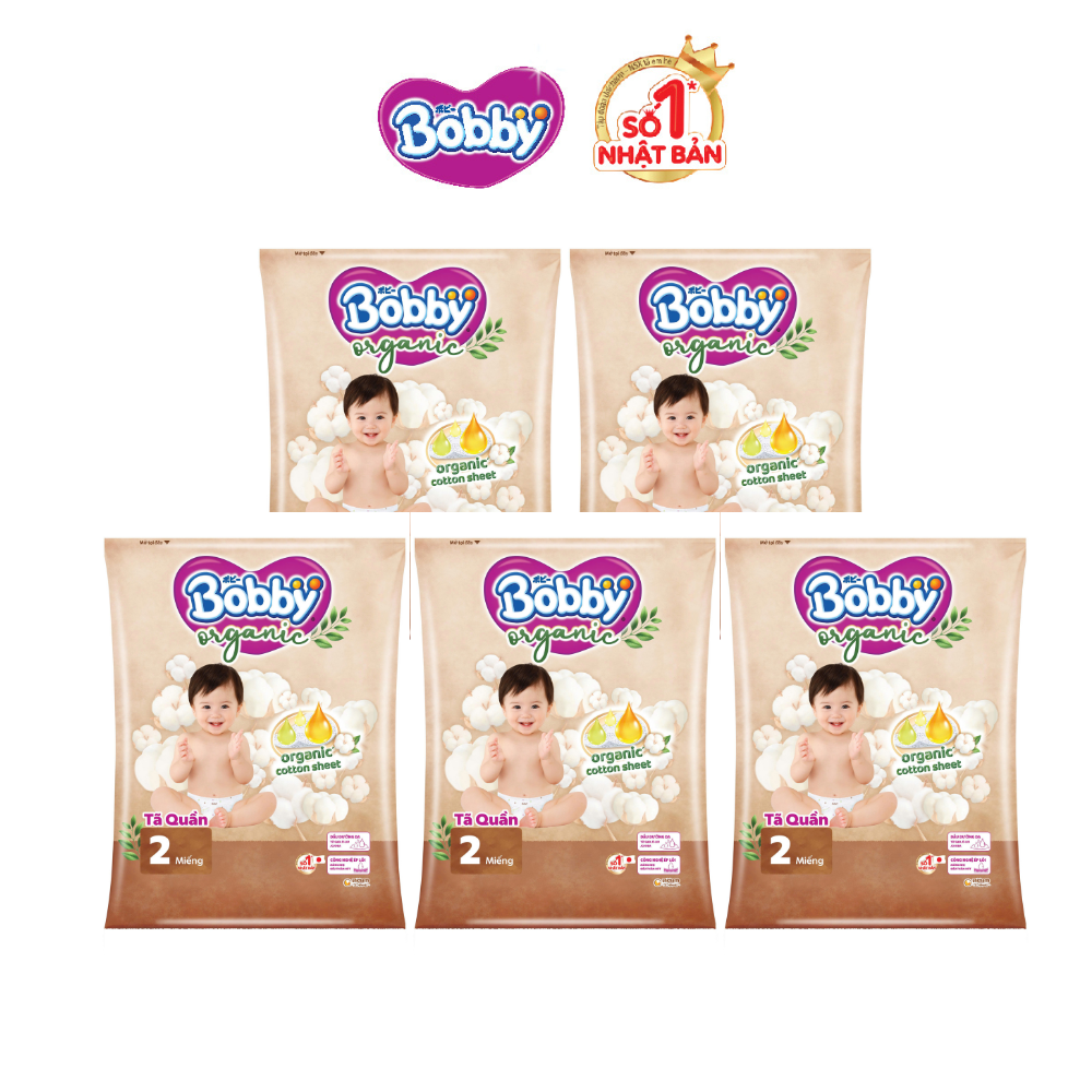 [MKB Gift] Combo 5 Tã Quần Bobby Organic size M/L/XL 2 miếng - Tặng size ngẫu nhiên