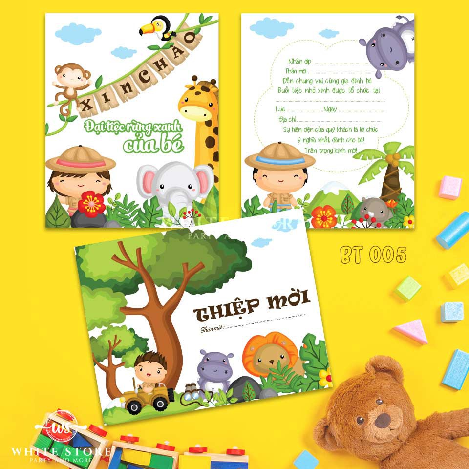 [HCM]Set 10 THIỆP MỜI THÔI NÔI SINH NHẬT JUNGLE BOOK 01 cho bé