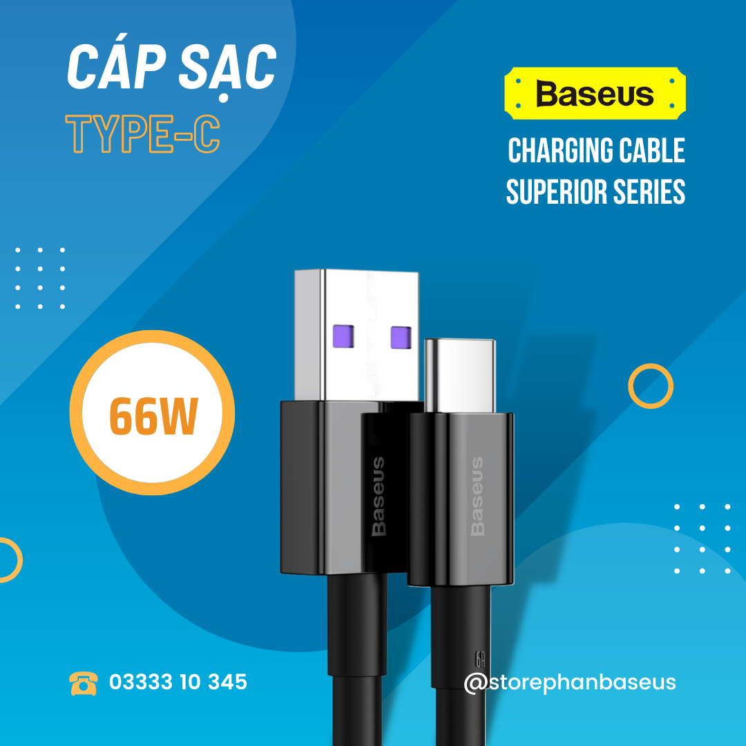 Cáp sạc nhanh | baseus charging cable superior series usb to type-c - 66w dài 1m, 2m