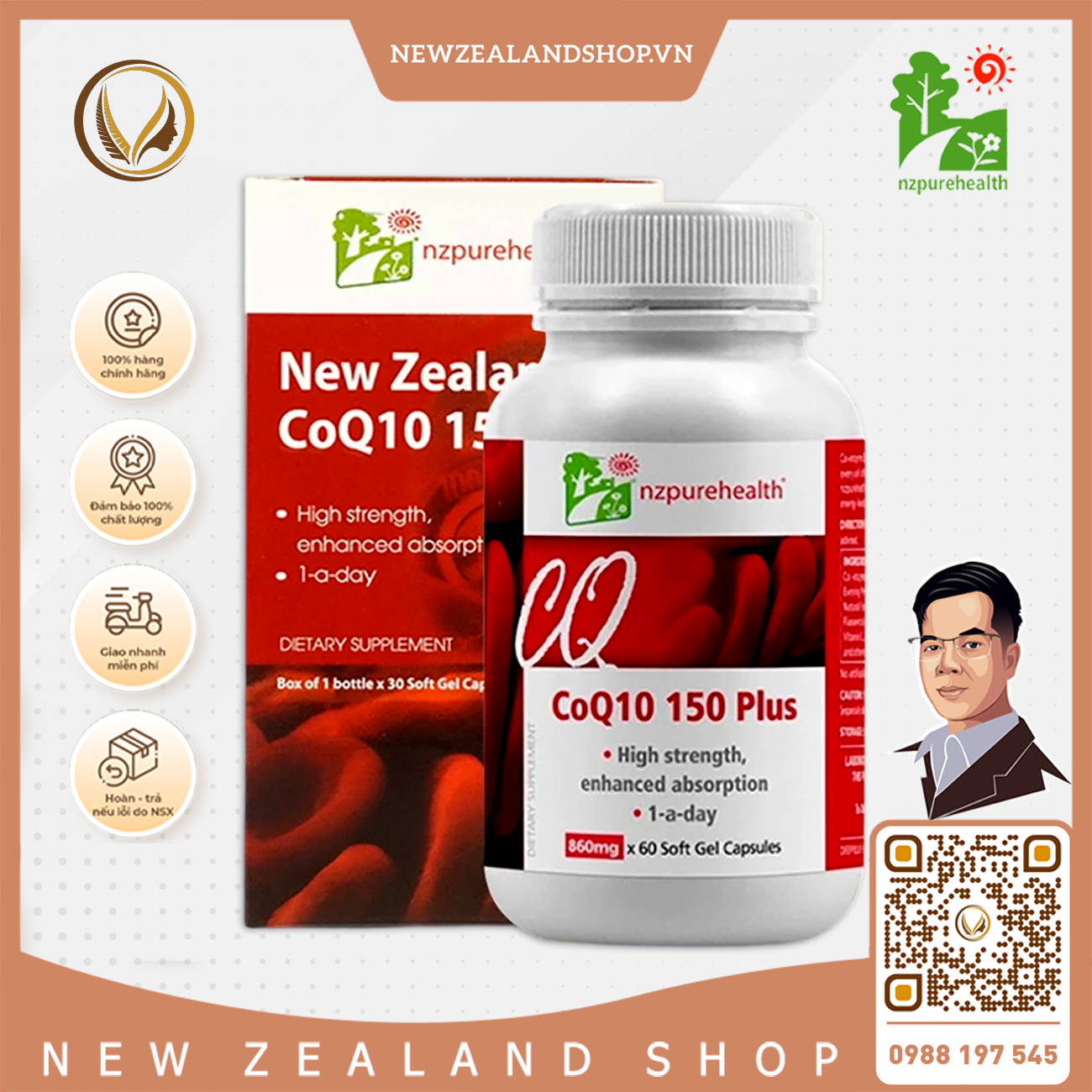 Viên uống hỗ trợ tim mạch, điều hòa huyết áp Nz Pure Health CoQ10 150 Plus 30 viên