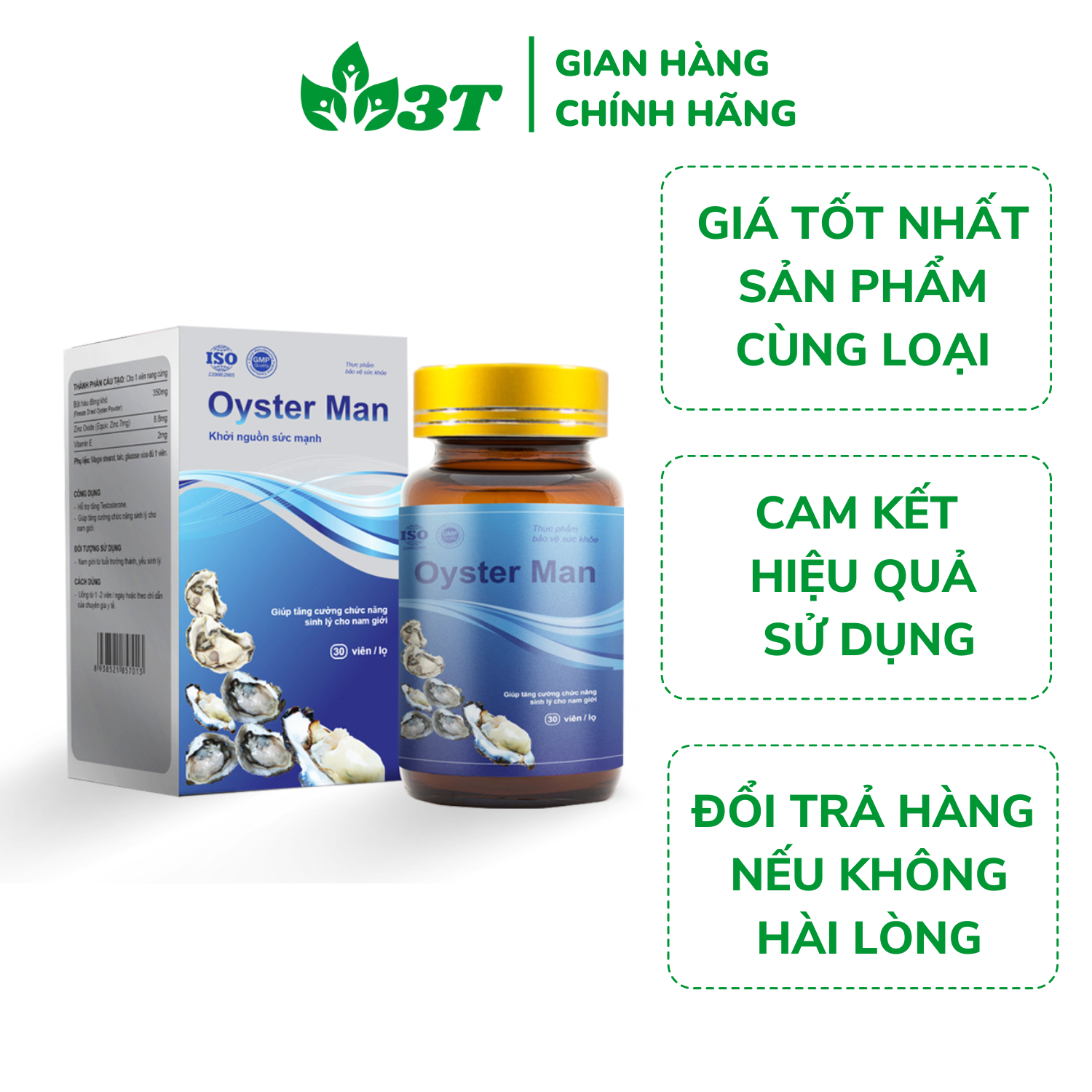 Tinh Chất Hàu Oyster Man Tăng Cường Sinh Lý Nam, Cải Thiện Cươngng Dương, Xuất Tinh Sớm, Yếu Sinh Lý (Hộp 30 Viên)