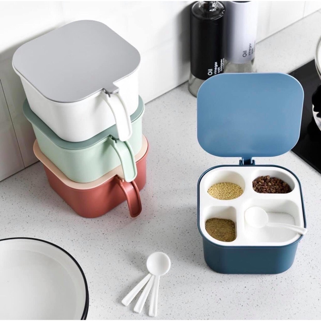 Khay đựng gia vị- hũ đựng gia vị 4 ngăn thông minh tiện ích