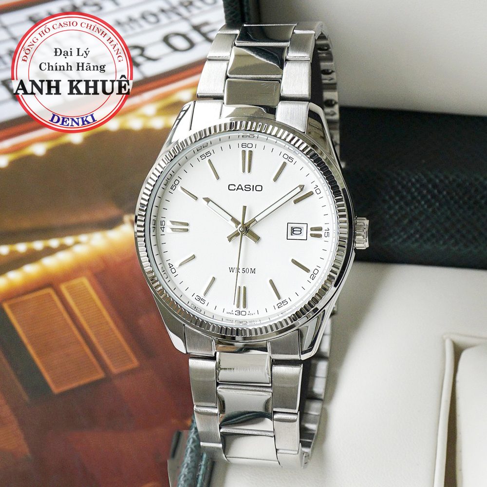 Đồng hồ nam casio mtp-1302d-7a1vdf dây kim loại mạ ion bạc - mặt kim trắng có dạ quang - chống nước 50 mét