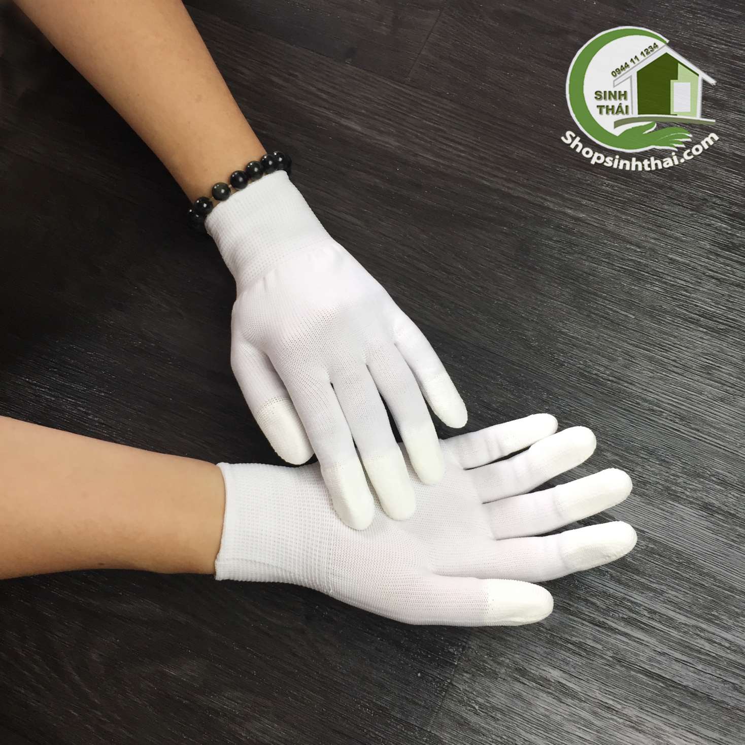 Găng tay, bao tay vải thun phủ cao su đầu ngón màu trắng - 1 đôi 2 chiếc
