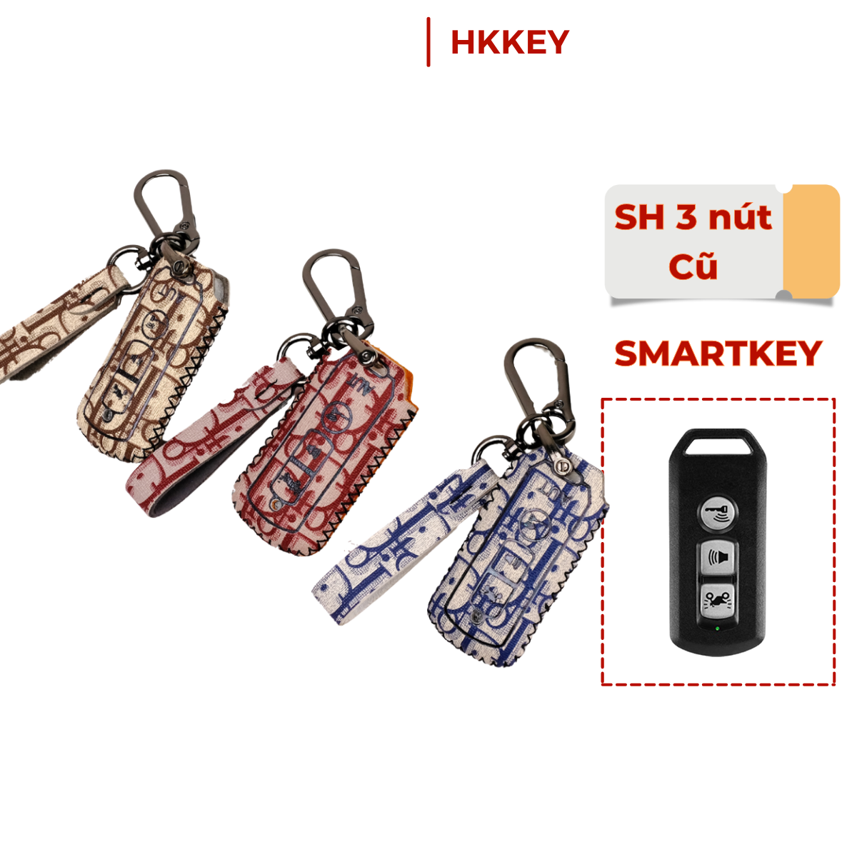 Bao da chìa khoá xe honda sh, sh mode, pcx, cub, adv 3 nút dior khâu tay móc đen