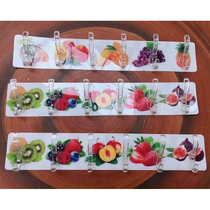 Vỉ 6 Móc Thanh Treo Đồ Dán Tường Họa Tiết Trái Cây Chịu Lực Siêu Dính Siêu Chắc - Đồ Dùng Dụng Cụ Nhà Bếp