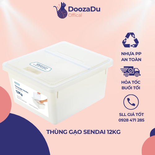 Thùng đựng gạo thông minh 12kg, hộp đựng thực phẩm Nhật Bản Inochi Sendai, kháng khuẩn, chống ẩm, mối mọt - Gia dụng Nhật - Giao màu ngẫu nhiên
