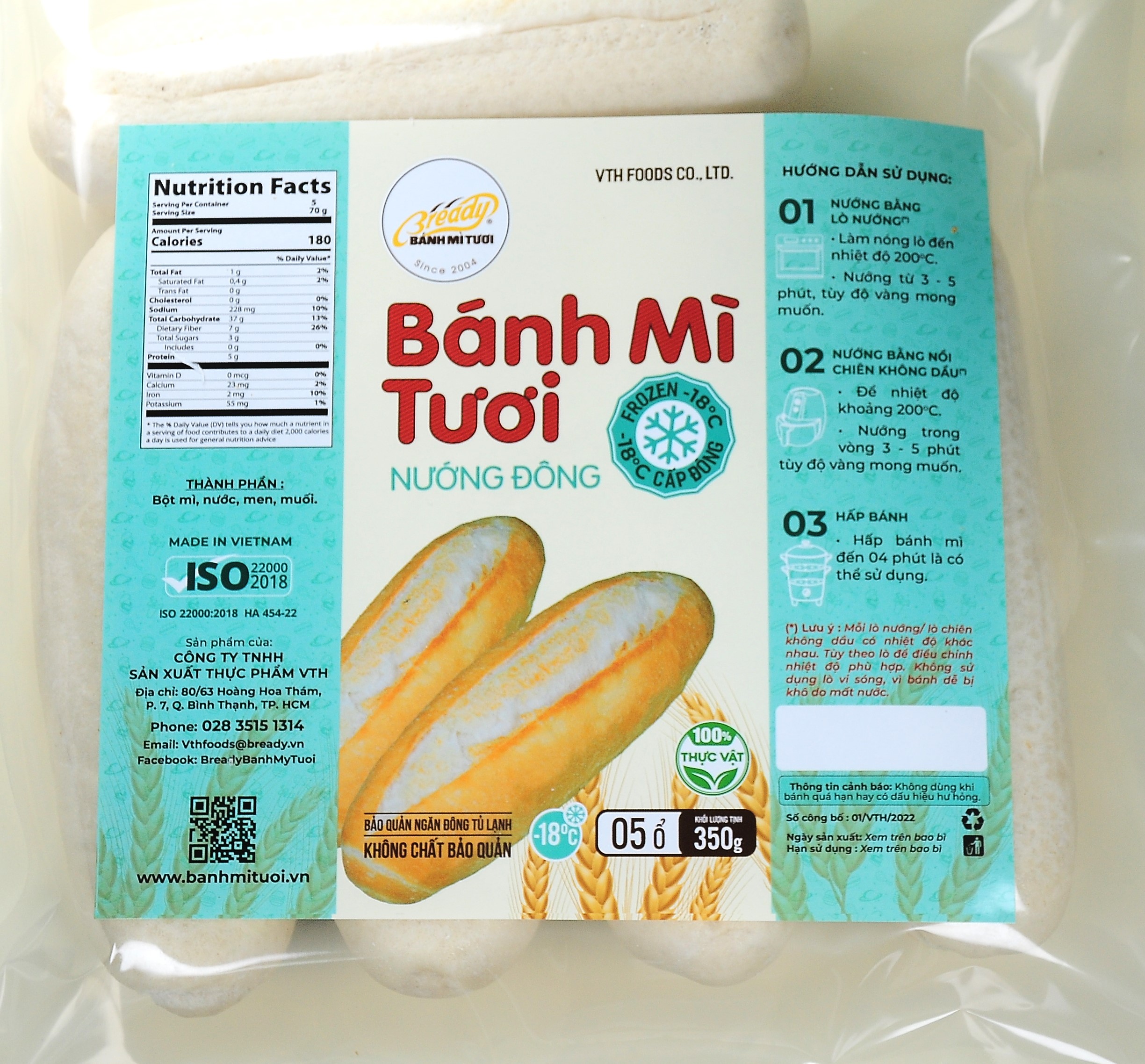 Bready_Bánh Mì Tươi Nướng Đông (5 ổ/ Túi/ Trắng) [ GIAO HÀNG HOẢ TỐC ]