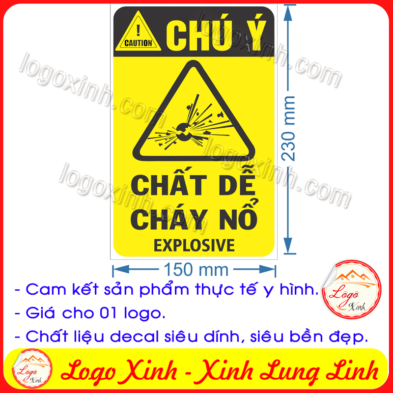 Logo tem sticker cảnh báo chất dễ cháy nổ, explosive - biển cảnh báo an toàn lao động