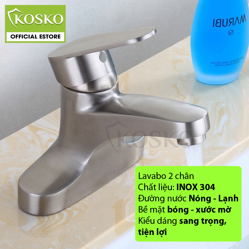 Vòi chậu rửa mặt nóng lạnh vòi lavabo inox 304 (Tặng kèm dây cấp) phù hợp với mọi loại chậu rửa mặt 2 lỗ (Bảo hành 12 tháng)
