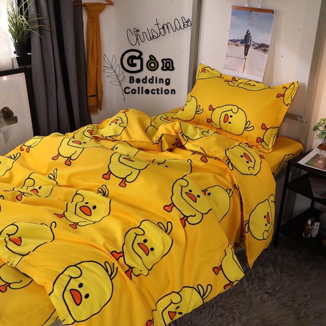 Bộ Chăn Ga Gối Cotton Poly Vịt Vàng , Chất Liệu Thoáng Mát , Kích Cỡ Đa Dạng , By. Gòn