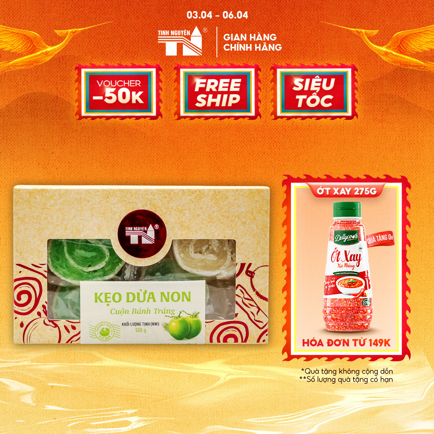 Kẹo Dừa Non Cuộn Bánh Tráng Tinh Nguyên (135g)