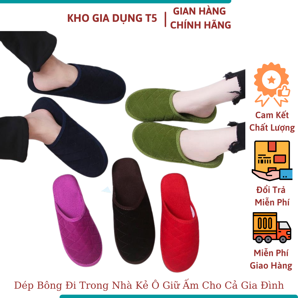 Dép bông đi trong nhà kẻ ô giữ ấm cho cả gia đình