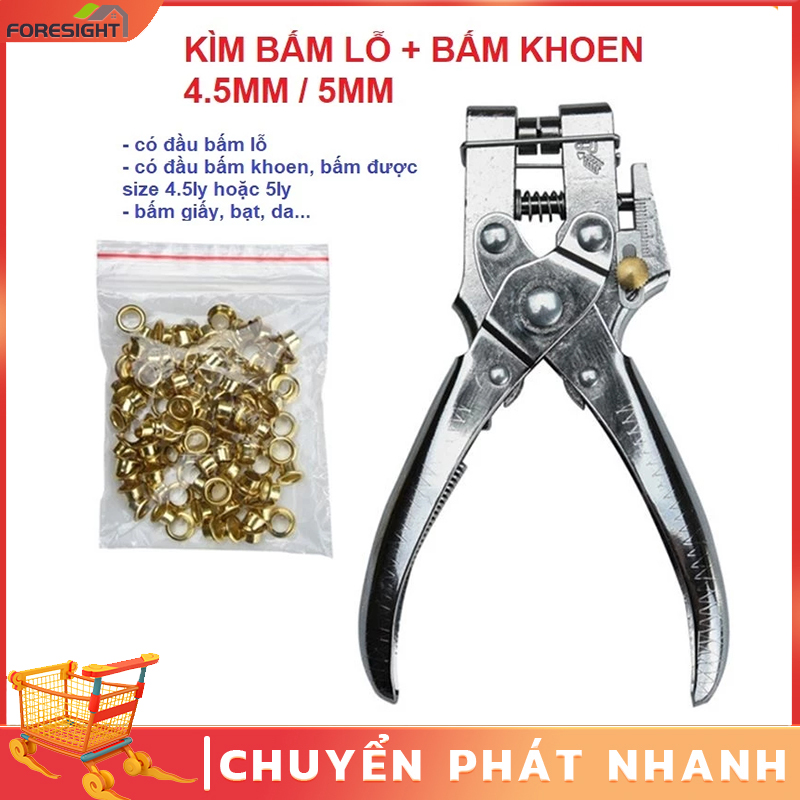 Kìm bấm khoen + 100 khoen Kềm bấm khuy ore Kìm bấm lỗ dây da thắt lưng