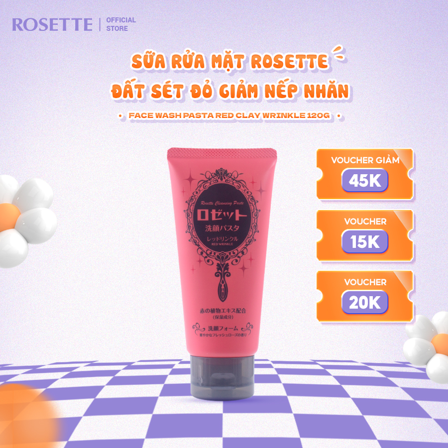 Sữa Rửa Mặt Rosette Đất Sét Đỏ Giảm Nếp Nhăn Face Wash Pasta Red Clay Wrinkle 120G