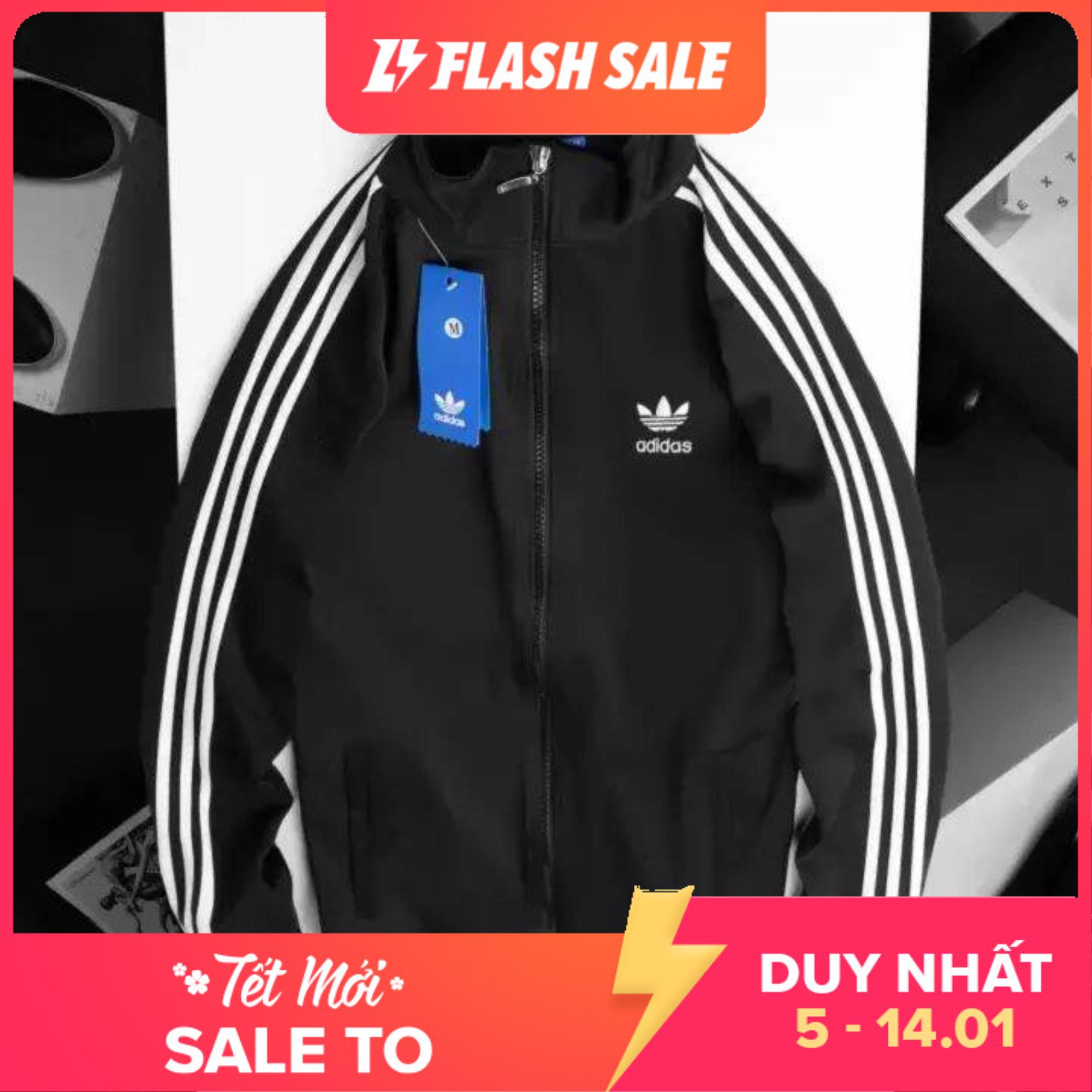 Áo Khoác Thể Thao Nam Nữ Phối Ba Sọc Chất Thun Dày Dặn Co Giãn