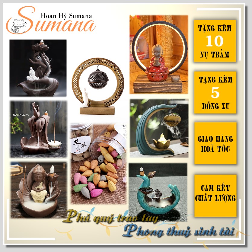 Thác khói trầm hương , trầm hương khói ngược hình tay phật - tặng 3 nụ trầm