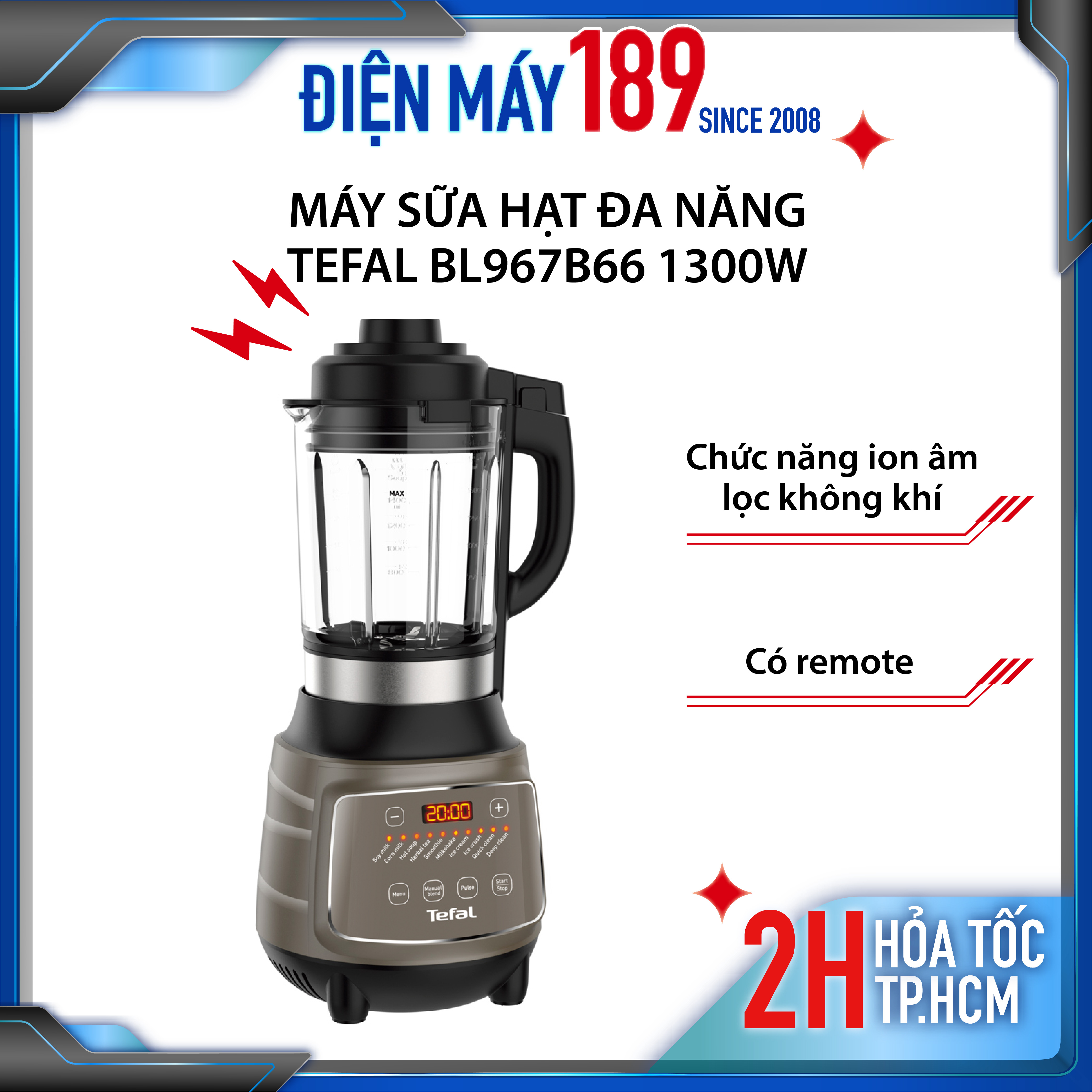 Máy làm sữa hạt sinh tố tefal bl967b66 - 1300w - dung tích 1.75l - 10 chế độ nóng - lạnh, bảo hành chính hãng 24 tháng