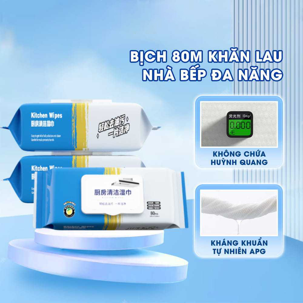 Khăn ướt lau bếp khăn lau ghế da đa năng gói 80 tờ