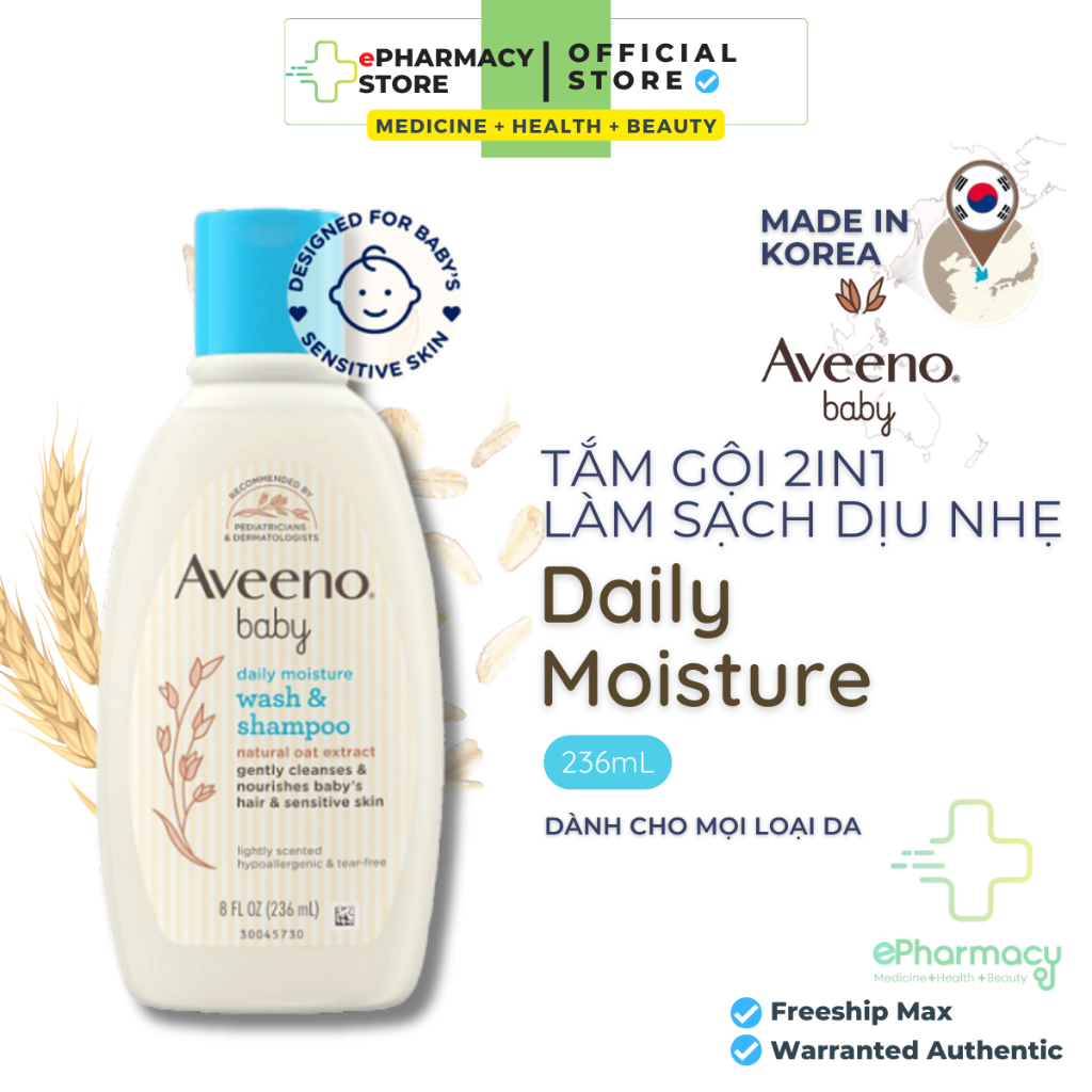 Sữa tắm gội toàn thân Aveeno baby 236ml 2IN1 - Aveeno Baby daily moisture wash & shampoo