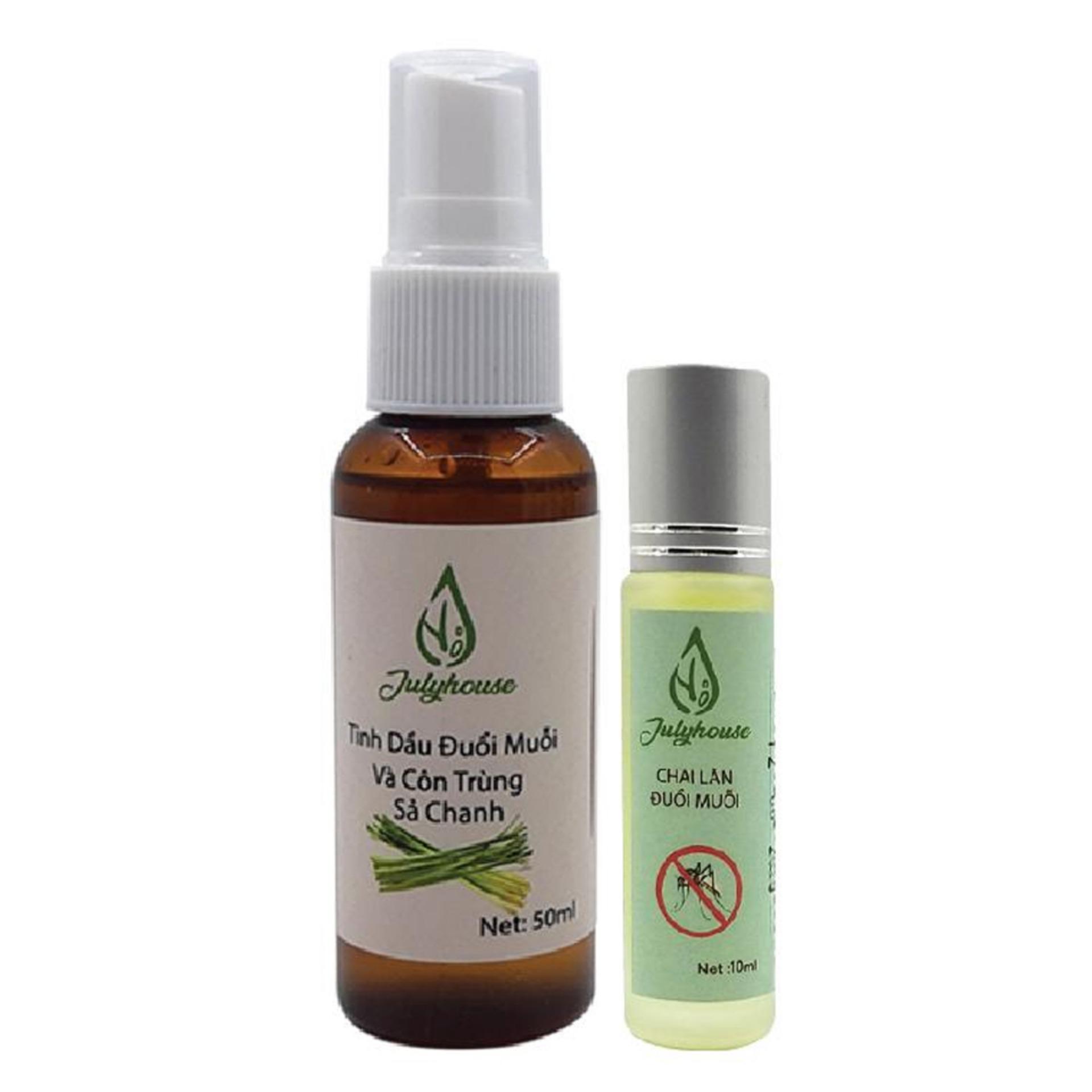 Bộ Bình xịt đuổi muỗi tinh dầu Sả Chanh và Chai tinh dầu lăn tri muỗi / ngăn muỗi cắn Julyhouse,