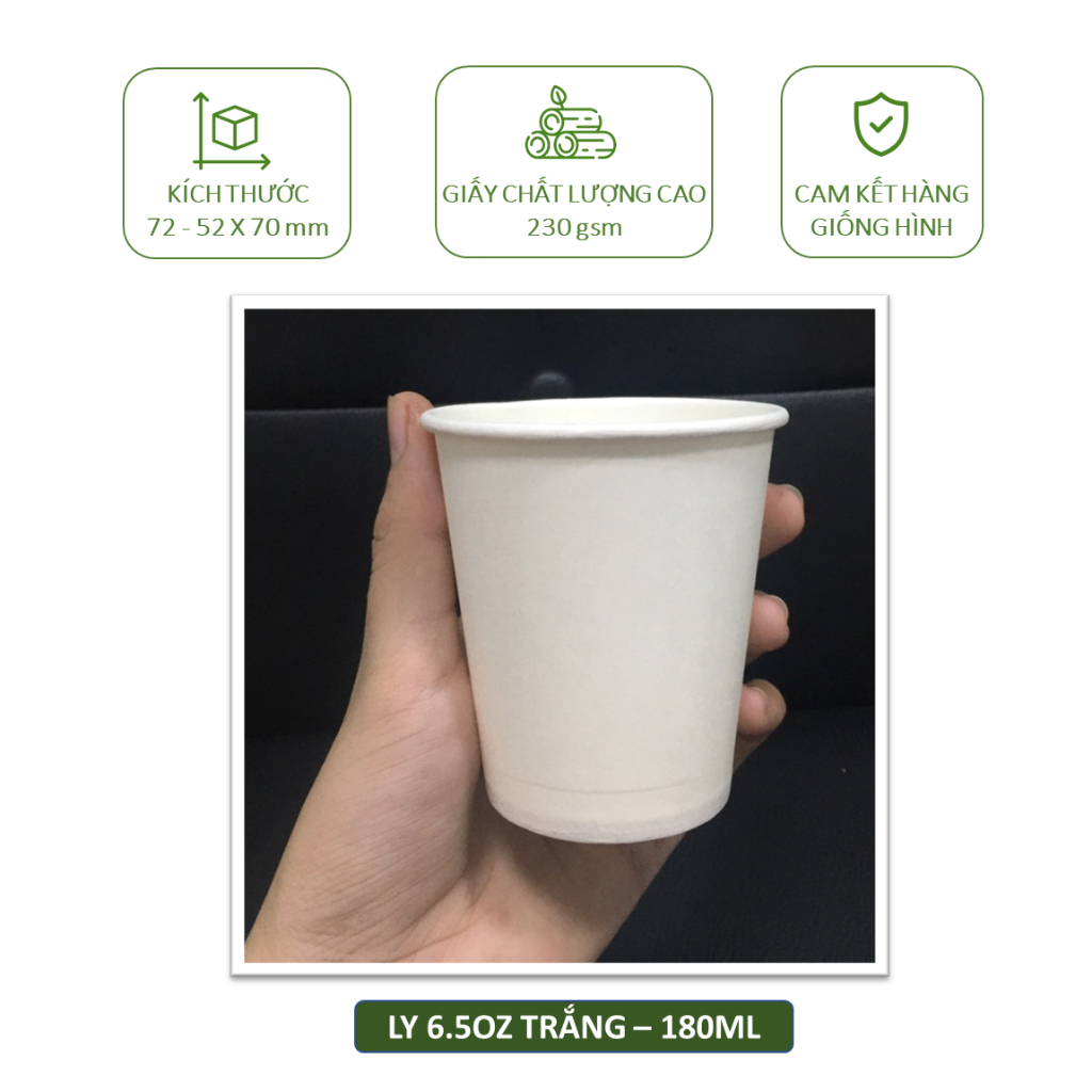 50 ly giấy trắng 230gsm cao cấp 195ml - 6.5oz, 4.5oz, 3oz ly cốc giấy văn phòng chịu nhiệt dùng 1 lần, hoạ tiết ngày tết